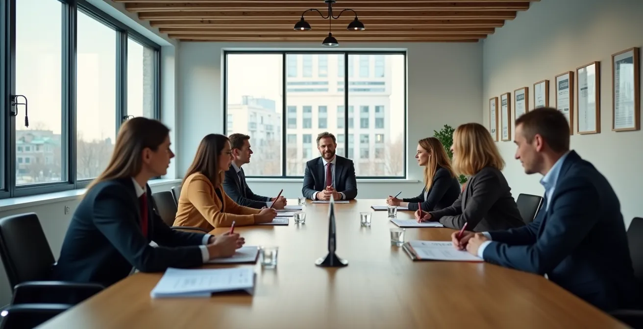 Betriebsratssitzung mit externem Berater in deutschem Mittelstandsunternehmen