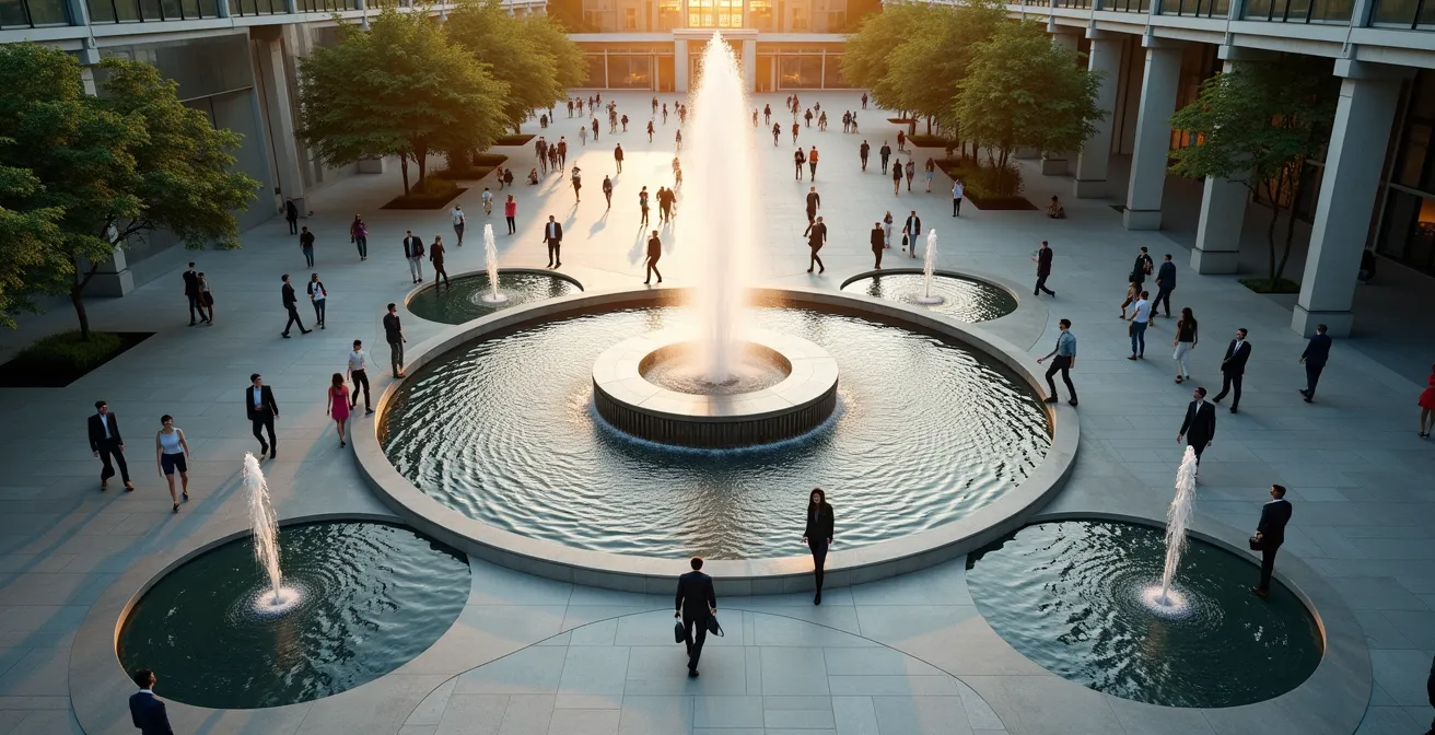 Visuelle Darstellung eines Core-Satellite-Portfolios mit stabilem Kern und dynamischen Satelliten