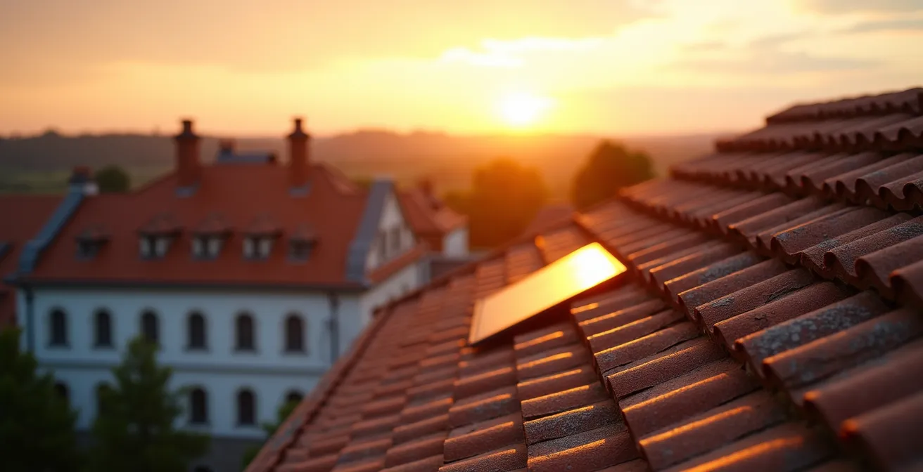 Historisches Gebäude mit dezenten Solardachziegeln in harmonischer Integration