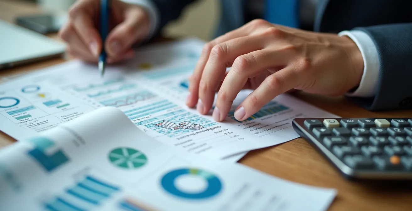 Finanzberater erstellt systematische Analyse mit abstrakten Diagrammen