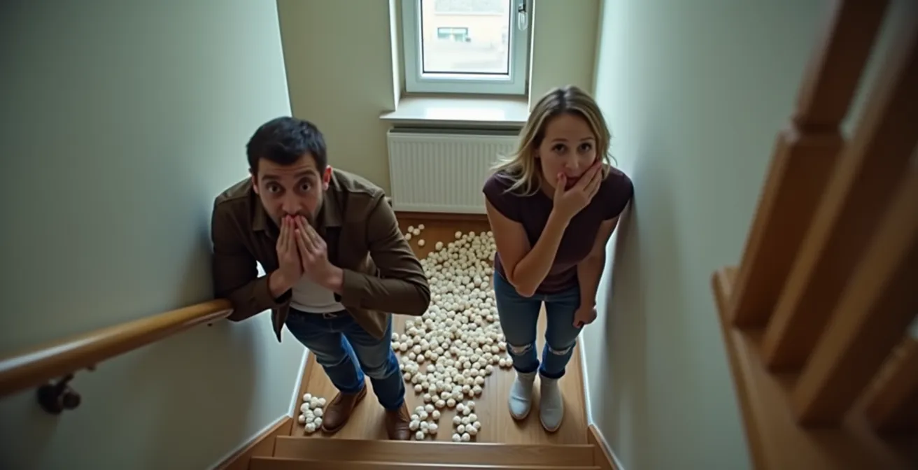 Schockmoment bei einem Umzugshelfer, nachdem ein wertvoller Gegenstand fallen gelassen wurde, was die Wichtigkeit der Deckung von Gefälligkeitsschäden unterstreicht.