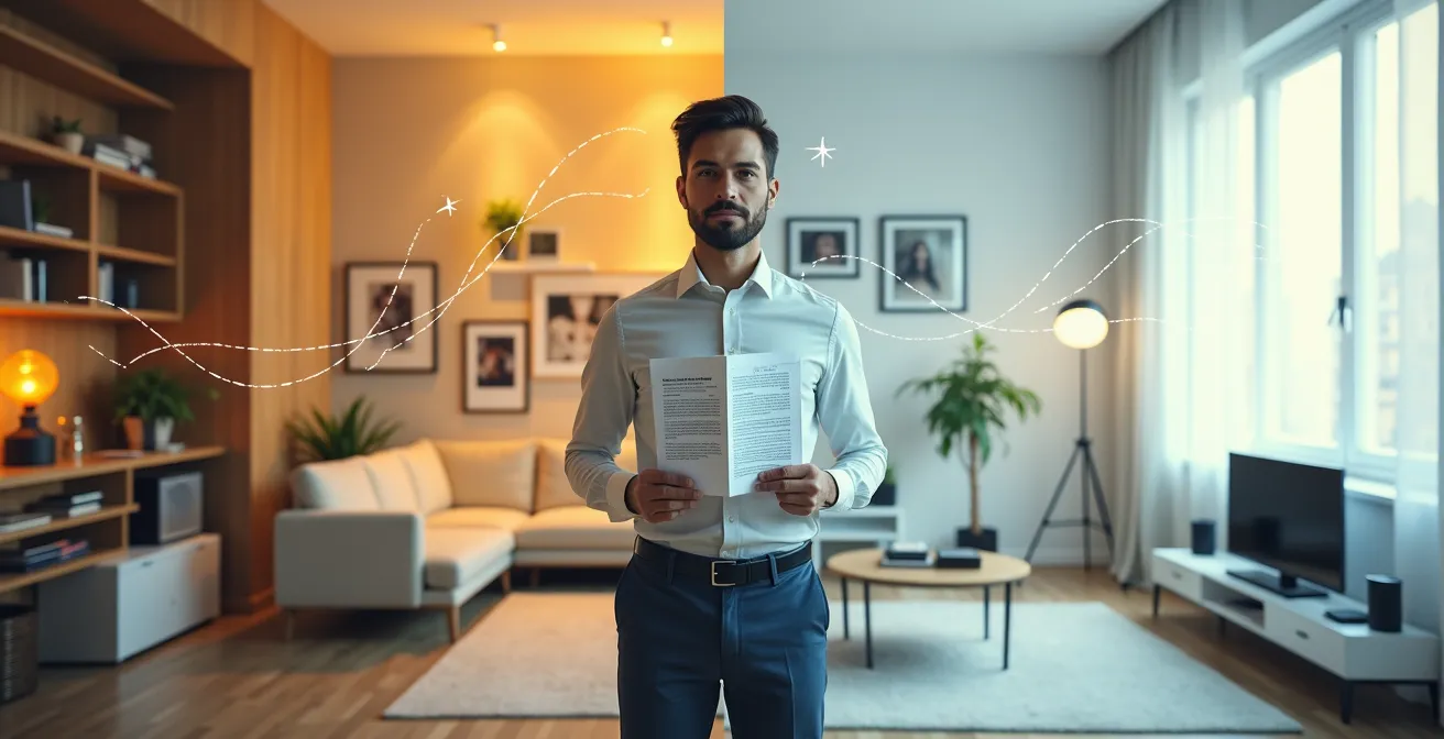 Geschäftsperson organisiert Unterlagen zwischen zwei Wohnorten