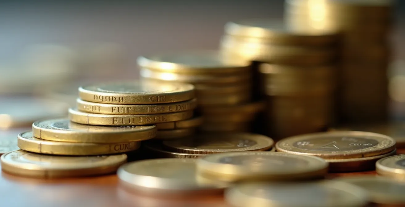 Makroaufnahme von Münzstapeln die schrittweise kleiner werden