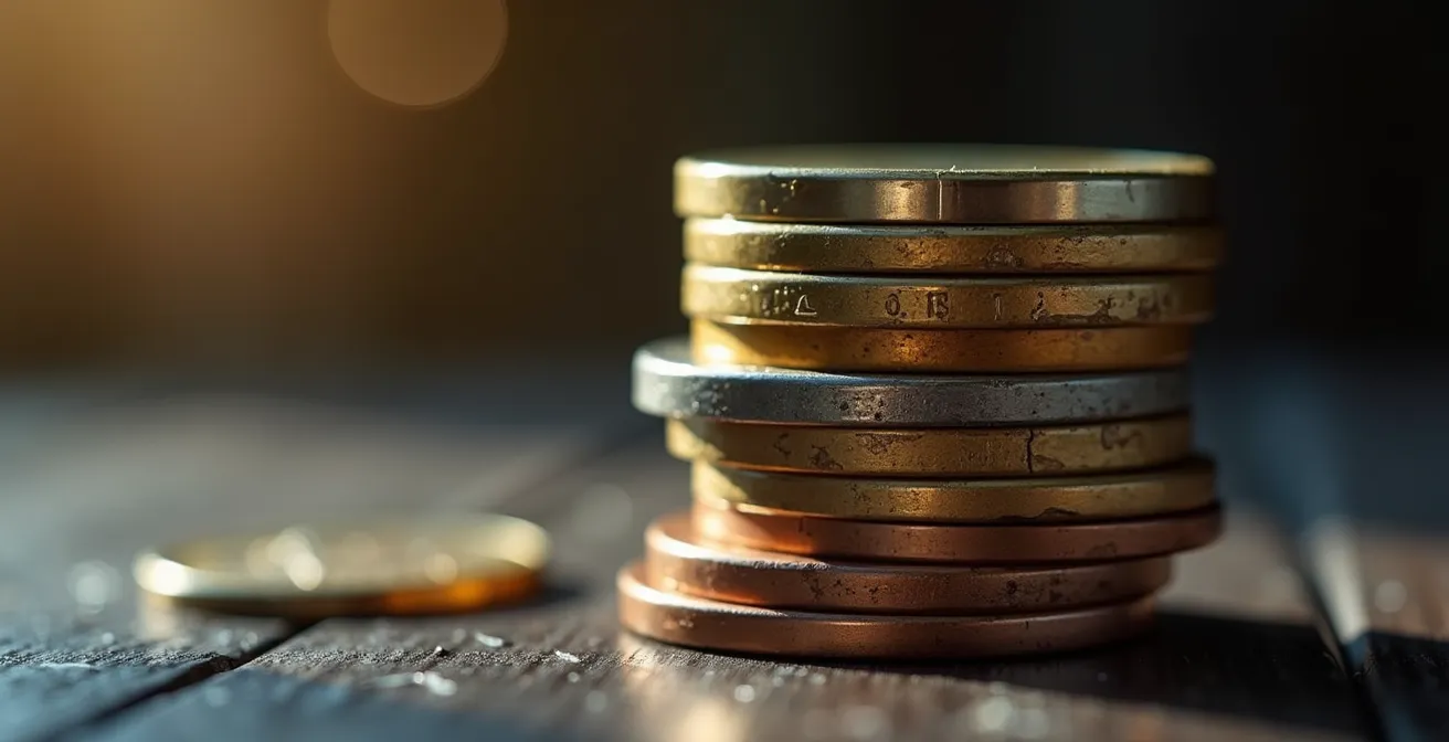 Makroaufnahme von Münzstapeln mit unterschiedlichen Höhen zur Visualisierung der Kostendifferenzen